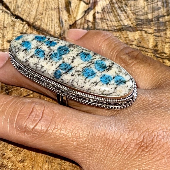 Large K2 Raindrop Azurite Ring Size 7 1/4 - Picture 3 of 7
